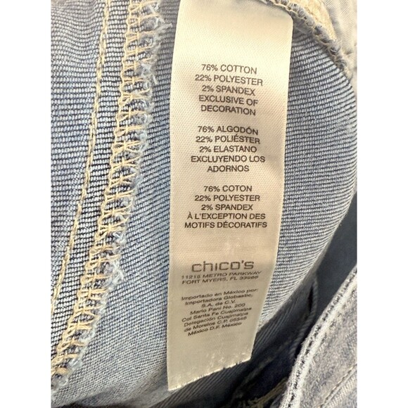 Chico's Platinum Jeans Women's 0.5 Short US-6 Blue Mid-Rise Slim Leg 30" Inseam - Picture 14 of 14